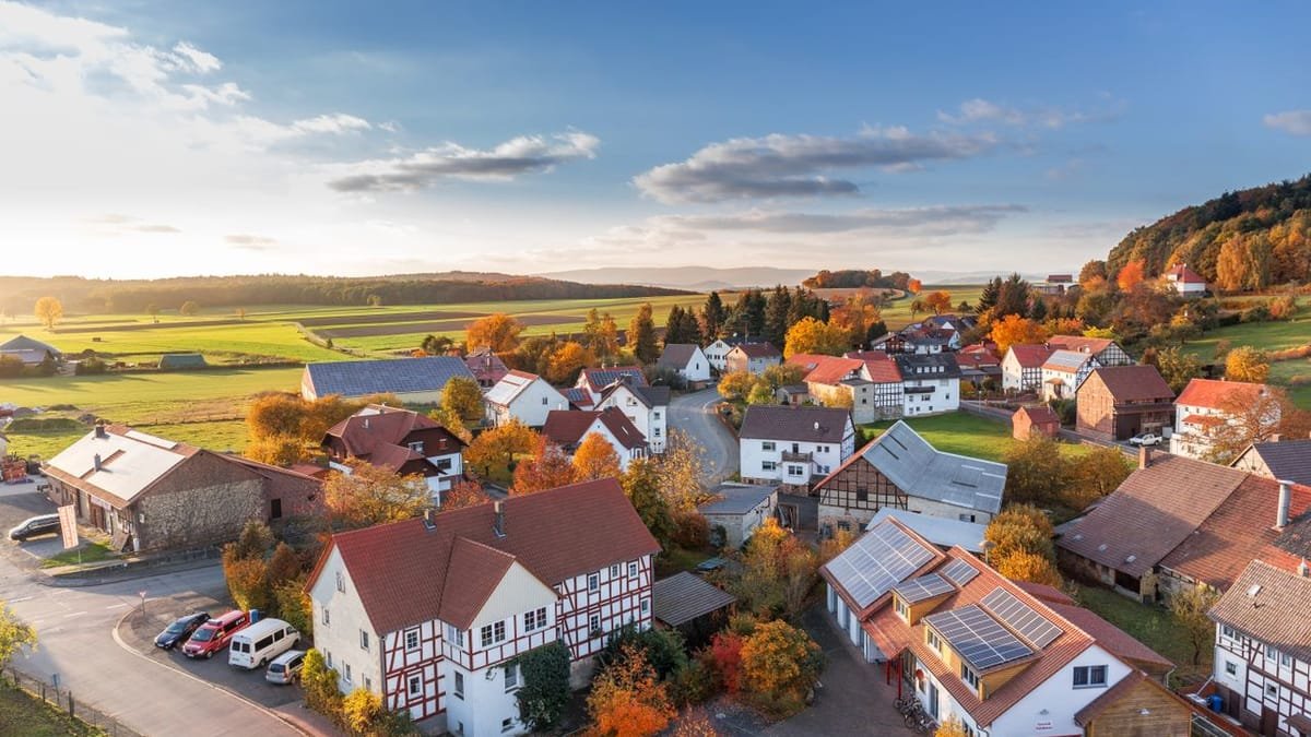 Aerial view of a residential neighborhood