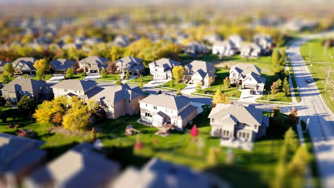 Aerial view of a suburban housing development