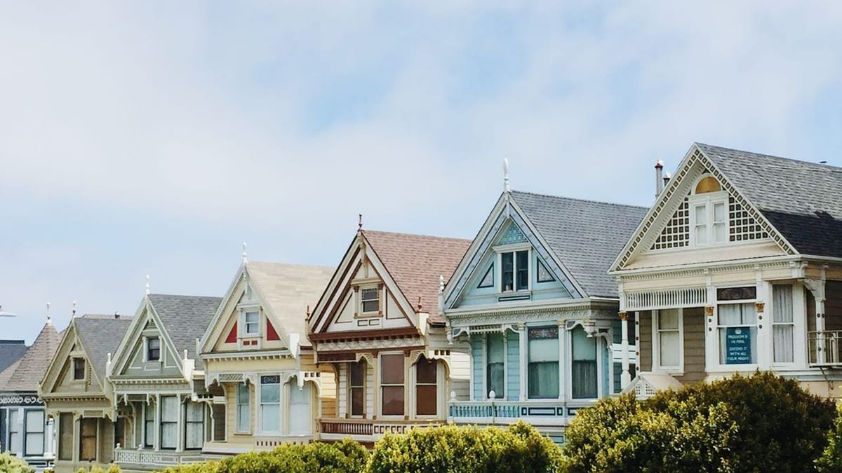 Row of distinctive neighborhood homes